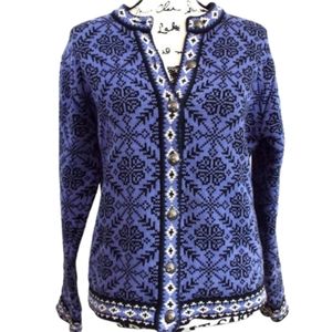 L.L. Bean Vintage Nordic Fair Isle Long Sleeve Purple Cardigan Sweater Size Med